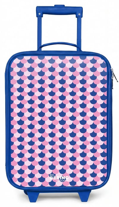 NoBoringSuitcases.com® - Kinderkoffer blauw - Kindertrolley jongen - Schubben - Patroon - Blauw - Roze - Koffer kind lichtgewicht - Reiskoffer trolley voor kinderen - Koffertje met lichtgevende wieltjes - Rolkoffer