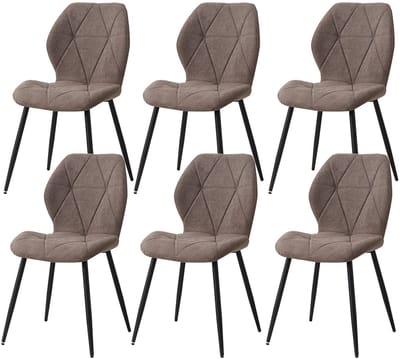 Questyr - bruin - Set van 6 moderne eetkamerstoelen - gestoffeerd - gewatteerd linnen - minimalistische bureaustoelen voor keuken - eetkamer