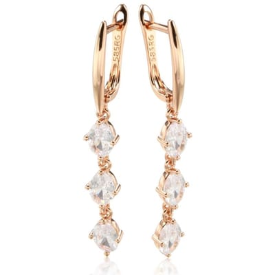 Boucles d'oreilles pendantes ovales blanches en zircon naturel Couleur or rose Bijoux de mariage pour femmes Accessoires de fête quotidiens