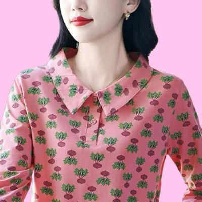 Klein Shirt, Tops voor Middelbare Leeftijd en Ouderen, Dames Basis, Bloemen Lente- en Herfstkleding, Grote Maat Moeder T-shirt met Lange Mouwen 4XL pink