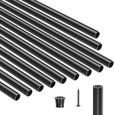 Trapleuningen - Verpakking van 101 Aluminium Leuningen van 91,4 cm, Waterdichte Ronde metalen Spilleuning van 1,9 cm met Doppen en Schroeven, Matzwart