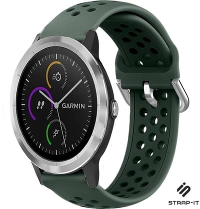 Siliconen sport bandje met gaatjes - Geschikt voor Garmin Venu / Vivoactive 3 / Vivoactive 5 / Vivomove HR / Venu SQ / Forerunner 245 / 570 - 42mm / 645 bandje - Sport bandje - Legergroen