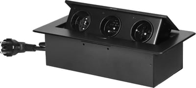 Stekkerdoos met 3 stopcontacten - Pop up stekkerblok met 1.5 meter kabel - Inbouw Verdeelstekker met RVS afwerking - Verdeelstekker 230 Volt - voor max. 3680 Watt - Penaarde - Zwart