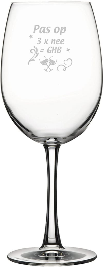 Gegraveerde Rode wijnglas 46cl Pas op 3x nee is GHB