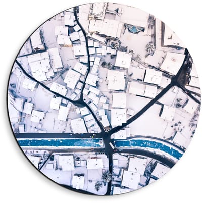 Dibond Wandcirkel - Bovenaanzicht Stad  - 40x40cm Foto op Aluminium Wandcirkel (met ophangsysteem)