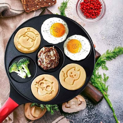 Pannenkoekenpan - Oliebollenpan - Ontbijt Maken - Zeven Dierenvormen - 43 cm - Zwart