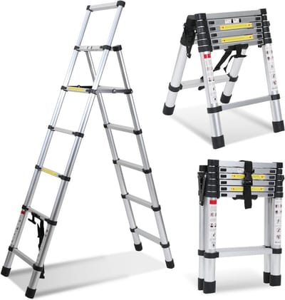 Telescoopladder XXL, Inklapbaar en Multifunctioneel 1.7m + 2m, Aluminium, 11 Sporten, Zware Kwaliteit 150kg