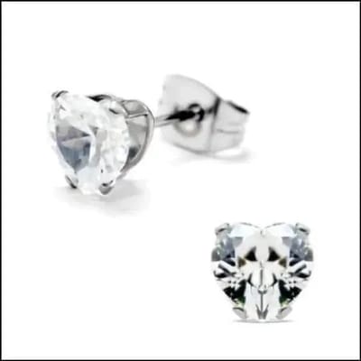 Aramat Jewels | Oorbellen | Stalen Hartjes Oorstekers Zirkonia – Diverse Kleuren & Maten 316L RVS | Zilverkleur / 6 mm / Transparant | | | Staal | Kinderen, Volwassenen | Verkleurd niet