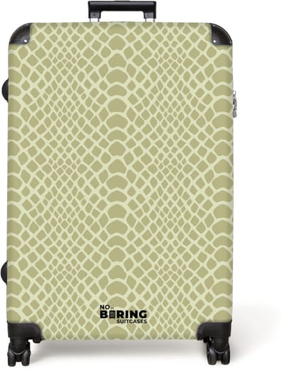 NoBoringSuitcases.com® - Koffer groot - Reiskoffer lichtgewicht - Beige slangenhuidmotief met symmetrisch patroon - Rolkoffer met 4 wielen - Grote trolley XL - 98 liter bagage