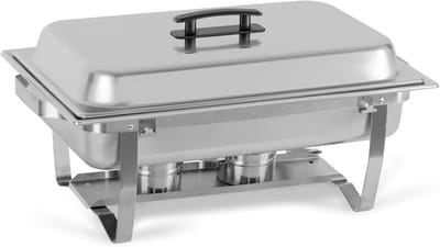 Voedselwarmer - Warmhoudbak Buffet - Eten Warm Houden - Inklapbaar Onderstel - 9 Liter Inhoud - Zilverkleurig