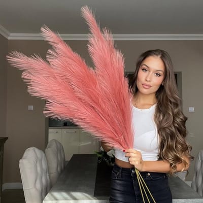 Extra Grote Lange Roze Pluizige Kunstmatige Pampasgrassen Set van 3 voor Vloervazen decoratie