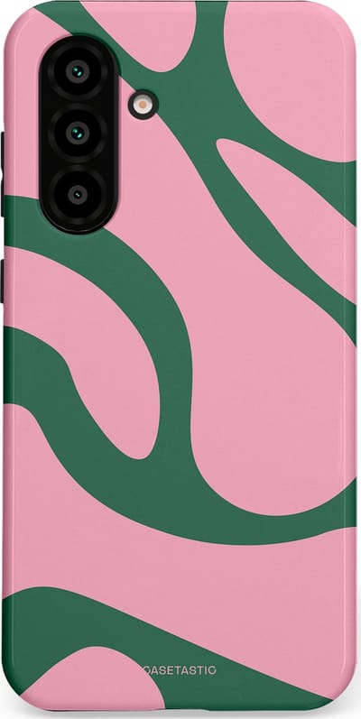 Casetastic hoesje geschikt voor Samsung Galaxy A36 / Samsung Galaxy A56 - Dubbellaagse bescherming - Groen Roze Dansende Vormen - Fashion Case - Lichtroze Donkergroen