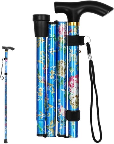 Ronte - Opvouwbare wandelstok voor dames - Bloemmotief - Luxe en kleurrijk - Verstelbaar - Geschikt voor Nordic Walking, bergbeklimmen, skiën en trekking - Blauw