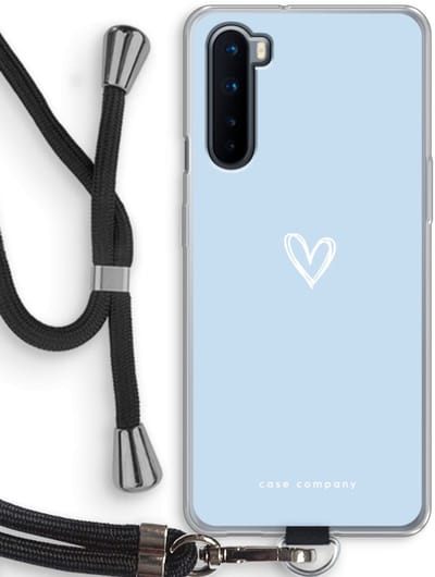 Case Company® - Hoesje met koord geschikt voor OnePlus Nord hoesje met Koord - Klein Hart Blauw - Telefoonhoesje met Zwart Koord - Bescherming aan alle Kanten en Over de Schermrand
