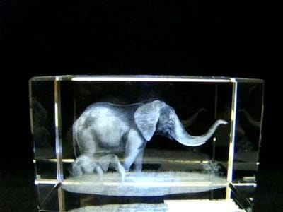 3D glasgravure olifant met jong - 8 cm - geschenkverpakking - decoratie cadeau