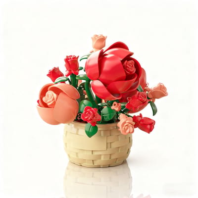 Namajunas - Mini Kunstbloemen Bloemenmand - Bouwsets Volwassenen - Botanical Flowers Collection - Botanical Bloemen - Bouwsets - Rode rozen - Eeuwige liefde - Niet geschikt voor LEGO - Decoratie voor Huis, Cadeau, Kerst, Pasen, Moederdag