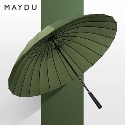 MAYDU paraplu met lange steel groot 24 baleinen versterkt dubbele paraplu voor mannen en vrouwen donkergroene kleur