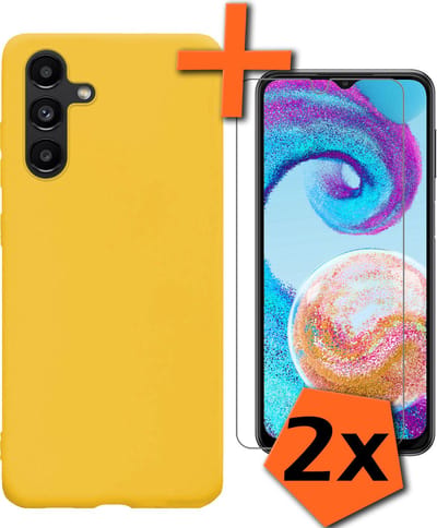 Hoes - Met 2x Screenprotector - Geschikt voor Samsung Galaxy A04s - Sterk & Shockproof - Back Cover - Siliconen Case - Telefoon Hoes - Geel