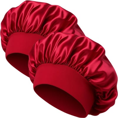 Nuvance Bonnet Satijn - Set van 2 Stuks - Satijnen Slaapmuts Verstelbaar - Satin Bonnet - Unisex - Rood