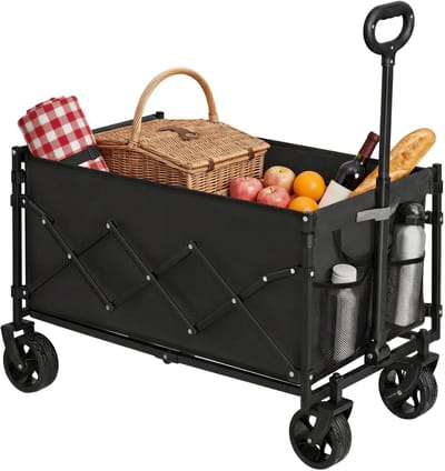 SONGMICS - Bolderkar - Bolderkar Opvouwbaar - Met Trekstang en 4 Versterkte Wielen - 150 L Capaciteit - Max 120 kg