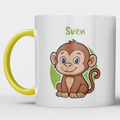 kindermok\kinderbeker | gepersonaliseerd met naam | met aap | geel | Schattige illustraties