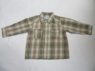 petit bateau , overhemd , lange mouw  ,  jongen , geruit , 74 -12 maand