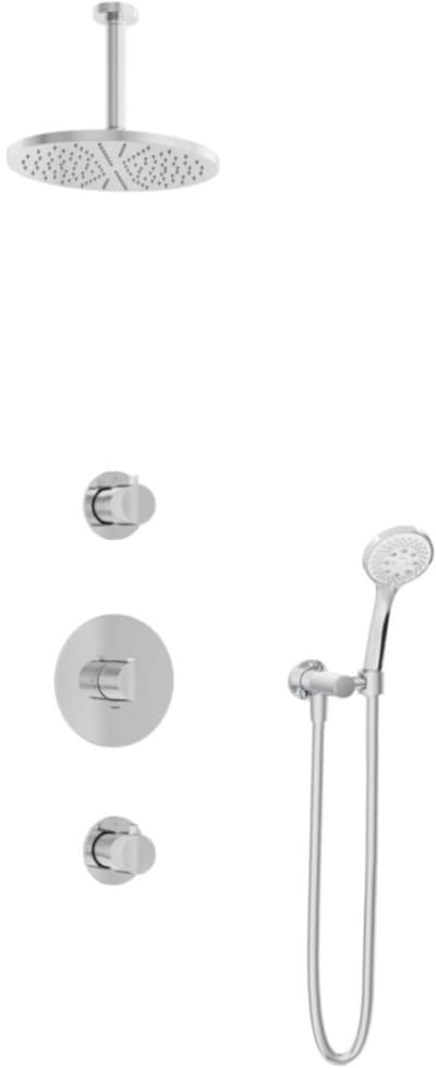 Hotbath Buddy - Inbouw Regendoucheset - 2 Stopkranen - Thermostatisch - Plafondbuis 15 cm - Hoofddouche 250 mm - Ronde Handdouche 3 Standen - Waterbesparend - V01