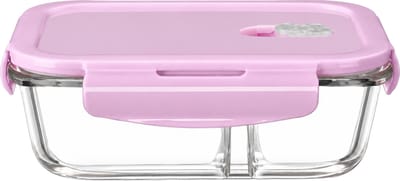 Broodtrommel van borosilicaatglas, 1040 ml, twee vakken, roze deksel