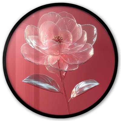 Poster in lijst Rond - Fotolijst 40x40 cm - Posters - Sierlijk - Bloem - Roze - Glazen - Ronde posterlijst zwart - Decoratie - Wanddecoratie woonkamer - Muurdecoratie slaapkamer