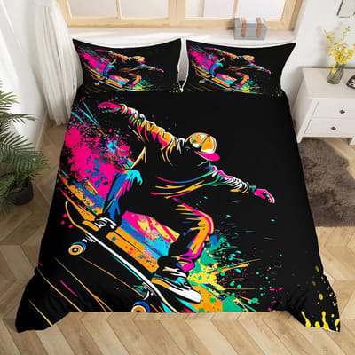 Tiener Skateboard Dekbedovertrek Jongens Hipster Graffiti Stijl Dekbedden Kinderen Extreme Sporten Thema Cool Skate Beddengoed Set 150*200cm 3pcs