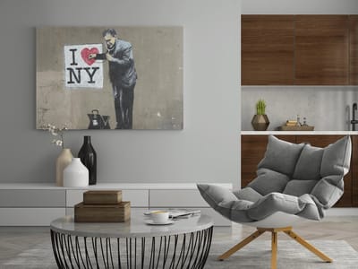 Canvas Schilderij - Banksy - I Love NY - Muur Kusnt - 60x40x2 cm