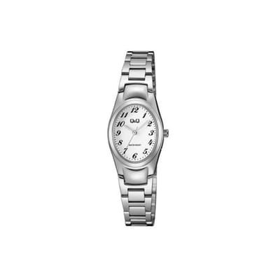 Q&Q Q20A-004PY - Horloge - Analoog - Dames - Vrouwen - stalen band - Ovaal - Metaal - Zilverkleurig - Wit
