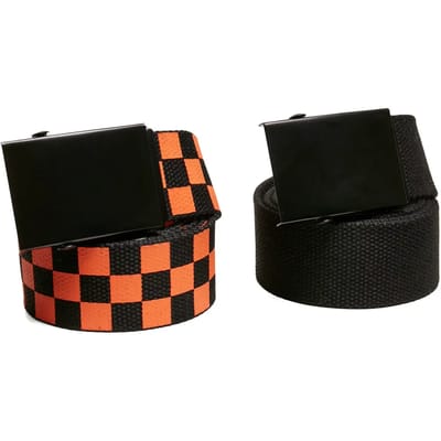 Urban Classics - Check and Solid 2-pack Canvas riem - S/M - Zwart/Oranje