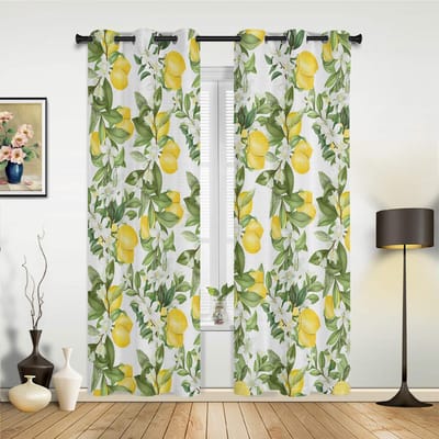 Aquarelle Citron Fruit Blanc Jaune Rideaux pour Chambre Salon Rideaux Cuisine Chambre d'Enfant Rideau de Fenêtre Décoration de Maison Moderne 135W x 115H(cm) x1