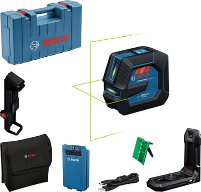 Bosch Professional GLL 20-22 G - Lijnlaser - (1 x accu BA 3.7V Li-Ion 3.0Ah XL, laserrichtbord, houder LB10, USB-A naar USB-C kabel, tas)
