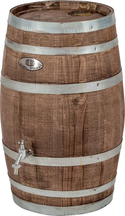 Regenton nieuw "Brown" 50 l. incl. kraan en vulgat in de deksel / Houten Regenton / Bruin