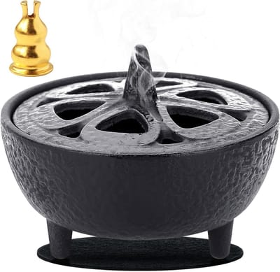 Traditionele gietijzeren wierookbrander met lotusvormige deksel voor aromatherapie, multifunctioneel gebruik in kantoor, yoga, slaapkamer en woonkamer