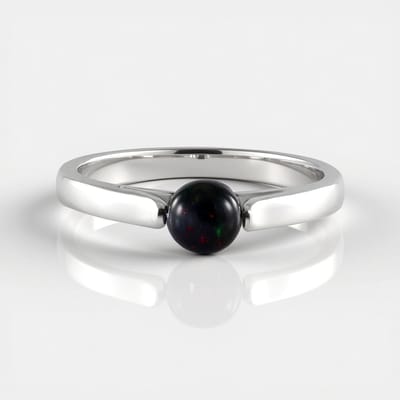 Cavill - Zilveren Ring - 925 Sterling Zilver Geplatineerd - 0,446 ct Ethiopische Mezezo Opaal Rond 5 mm - Minimalistisch Elegant Dames Sieraad