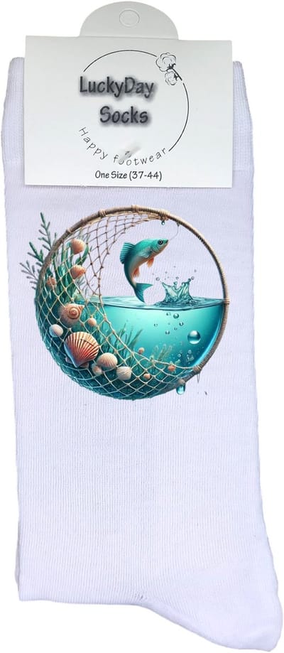Vissen - Valentijns Cadeau - Grappige sokken - Leuke sokken - Hem Haar sokken - Vrolijke sokken - Sint cadeau - Vaderdag - Moederdag - Verjaardag cadeau - Kerst cadeau - Visser - Visnet Leuk Cadeau - Socks maken Happy - 37-44