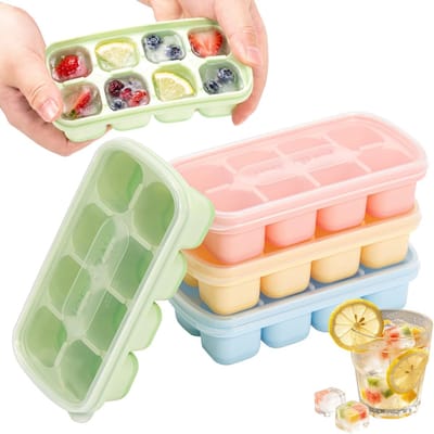 4 Stuks Siliconen Ijsblokken Trays met Deksel - 8 Holes Makkelijk Loslaten Vierkante Ijsvormen - Stapelbaar Lekvrij Ijsmaker voor Whiskey Cocktails Koffie Sap Zomer Dranken Thuis Bar Benodigdheden