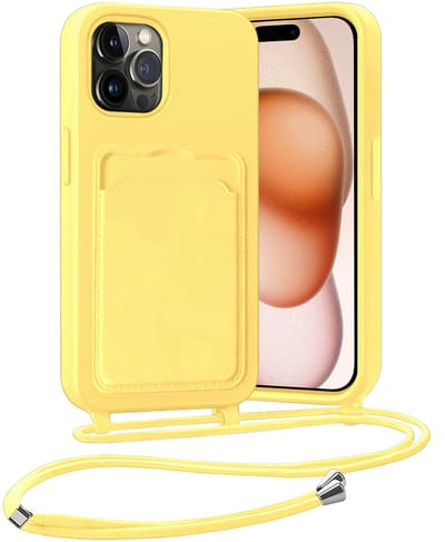 Hoesje Geschikt voor iPhone 14 Pro Hoesje Met Telefoonketting Pasjeshouder Case Koord - Hoesje Geschikt voor iPhone 14 Pro Hoes Met Kaarthouder - Geel