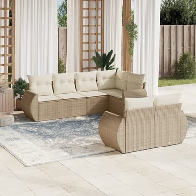 vidaXL - 7-delige - Loungeset - met - kussens - poly - rattan - beige