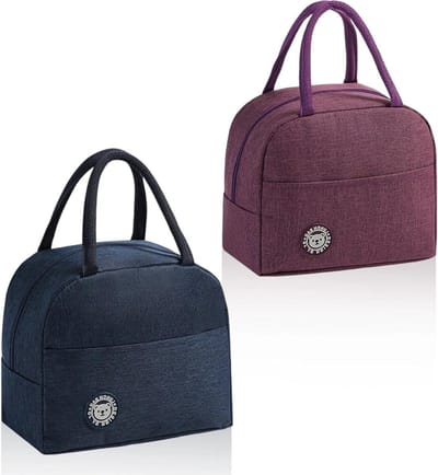 Set van 2 Kleine Koeltassen met Zijvakken en Handvatten, Ideaal voor School, Gezinsuitjes en Kantoorgebruik, Navy Blauw en Paars