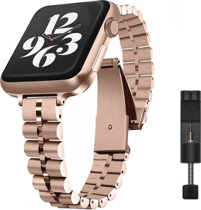 MY PROTECT - Luxe Metalen Slim Jubilee Bandje - Geschikt Voor Apple Watch Bandje - Series 1/2/3/4/5/6/7/8/9/10/SE/Ultra - 44mm - 45mm - 46mm - 49mm - Rosé