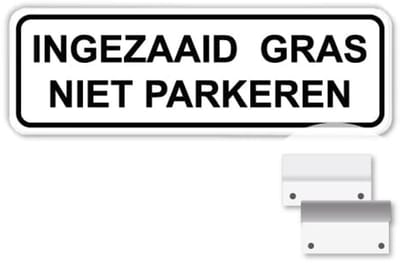 Bord ingezaaid gras - niet parkeren - Weerbestendig Aluminium - 40x15 cm - Bevestiging: Met muur-/ wandmontage beugels