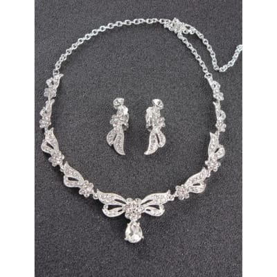 3-delige dames sieradenset, legering strass, waterdruppels, oorhangers, halsketting set, bruids bruiloft sieraden Silver&45cm gray