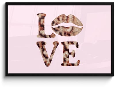 Poster in lijst - Fotolijst 90x60 cm - Posters - Tekst - Love - Pantervacht - Lichtroze - Posterlijst zwart - Decoratie - Wanddecoratie woonkamer - Muurdecoratie slaapkamer
