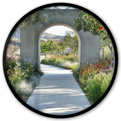 Poster in lijst Rond - Fotolijst 40x40 cm - Posters - Doorkijk - Pad - Beton - Landschap - Ronde posterlijst zwart - Decoratie - Wanddecoratie woonkamer - Muurdecoratie slaapkamer