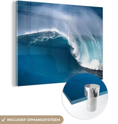 MuchoWow® Glasschilderij 160x120 cm - Schilderij acrylglas - Zee - Golf - Hawaii - Foto op glas - Muurdecoratie woonkamer - Wanddecoratie slaapkamer - Schilderijen