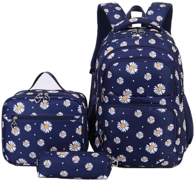 Dailygoods- Schoolrugzakset met madeliefjes - Rugzak 30x16x43 cm - Lunchtas 25x11x21 cm - Etui 20x6x6 cm - Waterbestendig - Lichtgewicht nylon - Schooltas